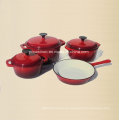 Juego de utensilios de cocina de hierro fundido 4PCS en color rojo con acabado de esmalte